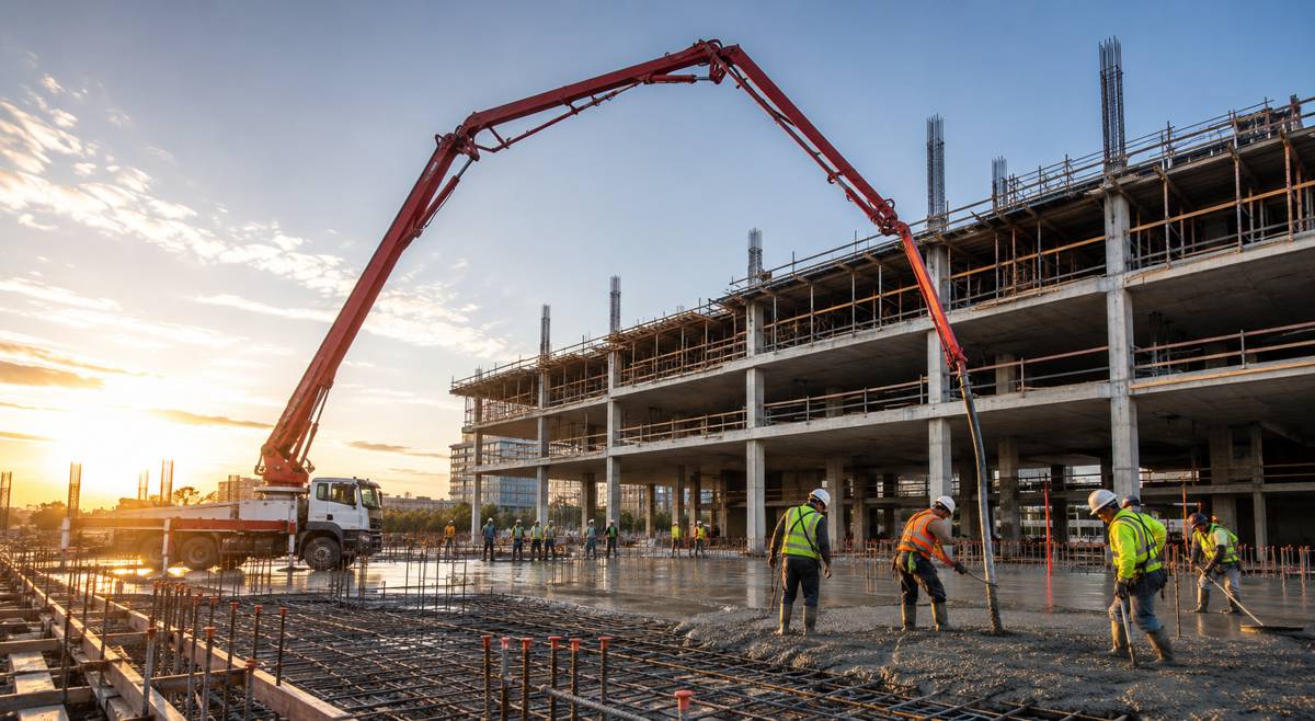 Pompë betoni në një projekt të madh infrastrukturor autostrade